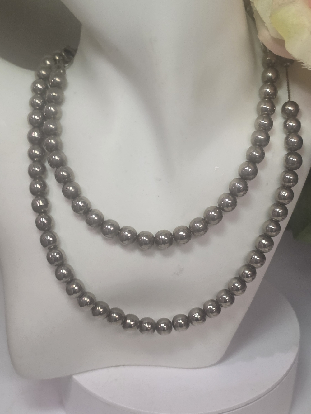 TRUE VINTAGE Classic Silver Ball Necklace - Women's Jewelry Opera Length 30"